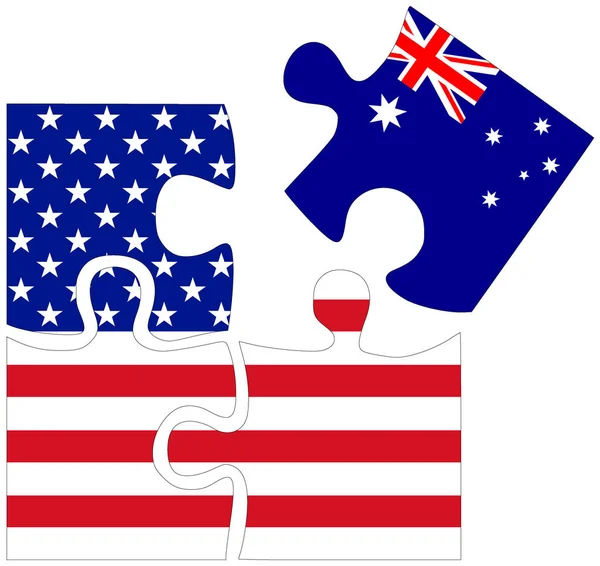 Usa Australia Forme Puzzle Con Bandiere Simbolo Accordo Amicizia — Foto Stock