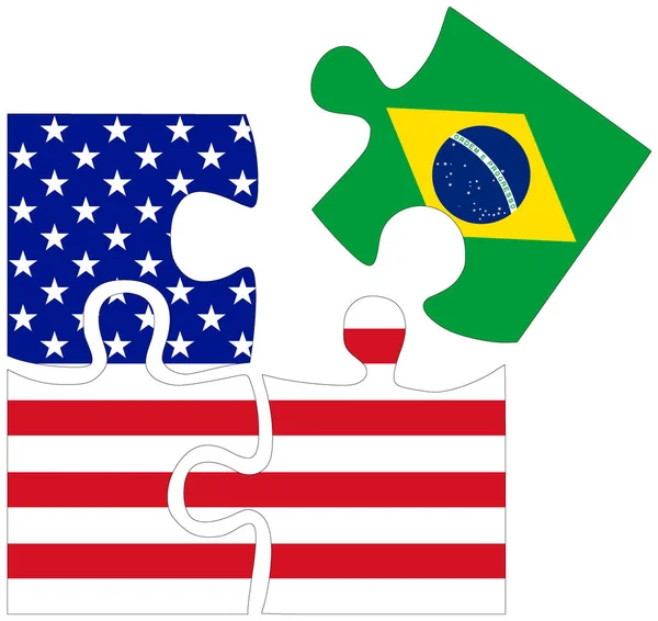 Usa Brazil Puzzle Shapes Flags Symbol Agreement Friendship — Stock Photo, Image