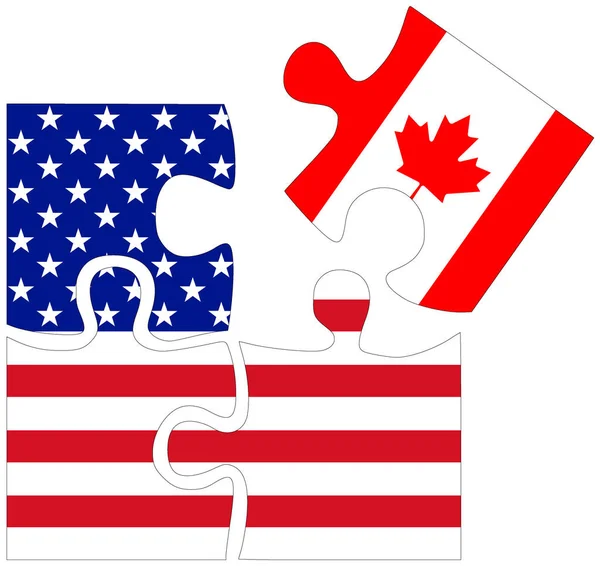 Usa Canada Puzzel Vormen Met Vlaggen Symbool Van Overeenkomst Vriendschap — Stockfoto