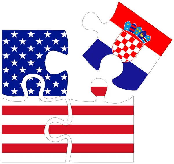 アメリカ クロアチア フラグ 合意または友情のシンボルを持つパズルの形 — ストック写真