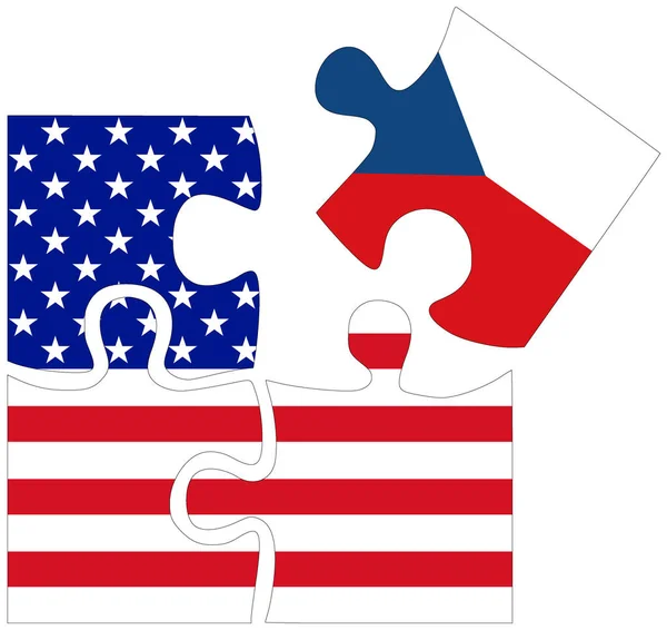 Usa Tchéquie Formes Puzzle Avec Drapeaux Symbole Accord Amitié — Photo