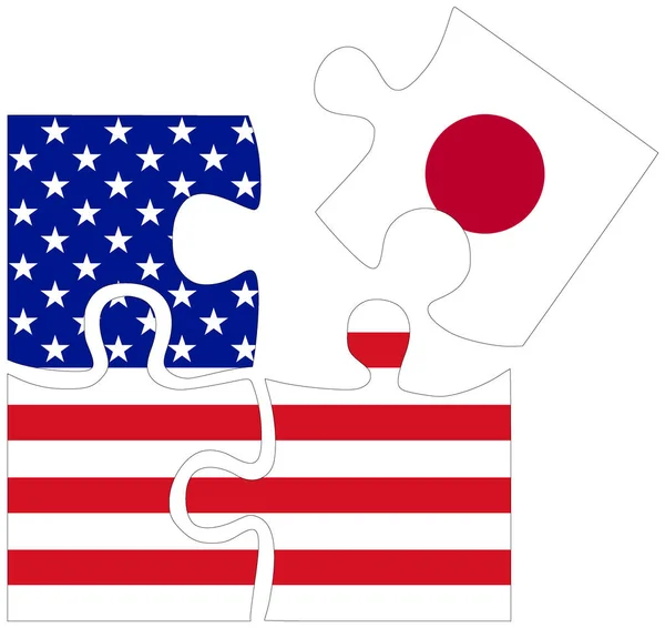 Сша Япония Фигуры Головоломок Флагами Символом Согласия Дружбы — стоковое фото