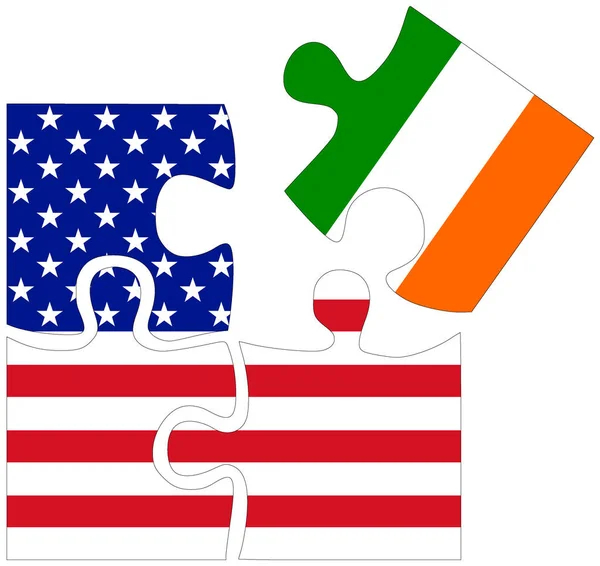アメリカ アイルランド フラグ 合意または友情のシンボルでパズルの形 — ストック写真
