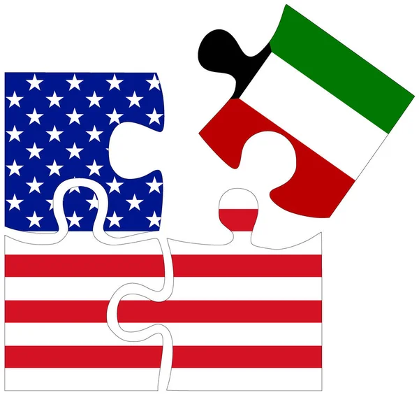 Eua Kuwait Formas Quebra Cabeça Com Bandeiras Símbolo Acordo Amizade — Fotografia de Stock