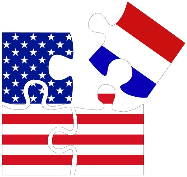 Usa Nederland Puzzel Vormen Met Vlaggen Symbool Van Overeenkomst Vriendschap — Stockfoto