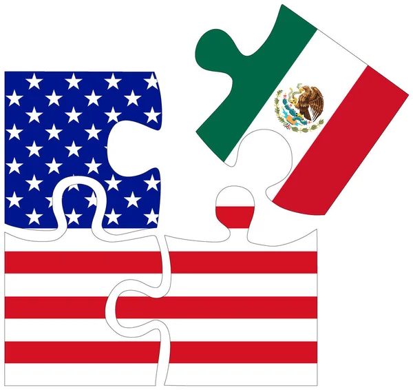 Estados Unidos México Formas Rompecabezas Con Banderas Símbolo Acuerdo Amistad — Foto de Stock