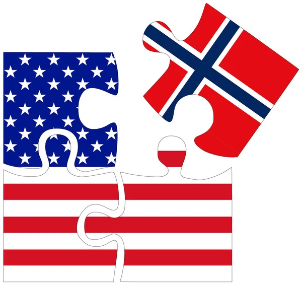 Usa Norwegia Puzzle Flagami Symbolem Porozumienia Lub Przyjaźni — Zdjęcie stockowe