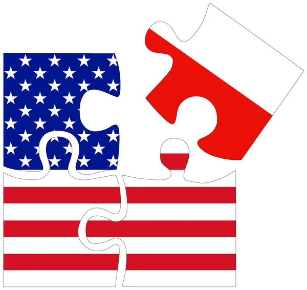 アメリカ ポーランド フラグ 合意または友情のシンボルでパズルの形 — ストック写真