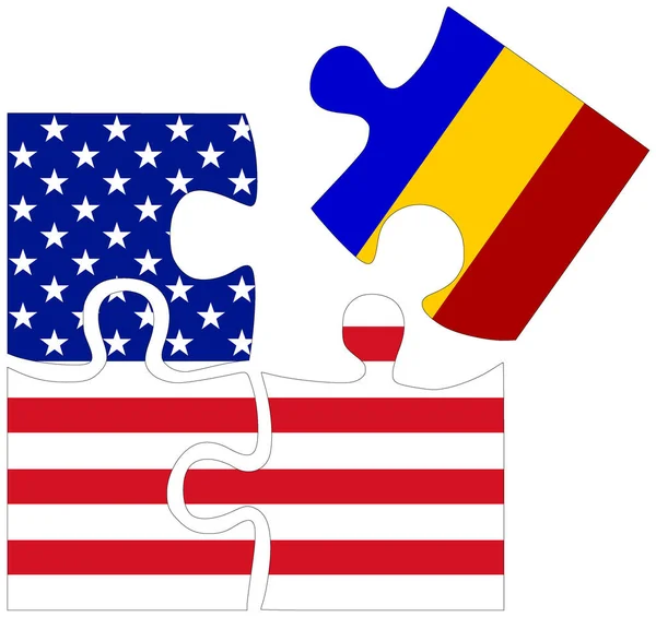 Usa Romania Forme Puzzle Con Bandiere Simbolo Accordo Amicizia — Foto Stock