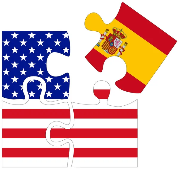 Ηπα Ισπανία Σχήματα Παζλ Σημαίες Σύμβολο Συμφωνίας Φιλίας — Φωτογραφία Αρχείου