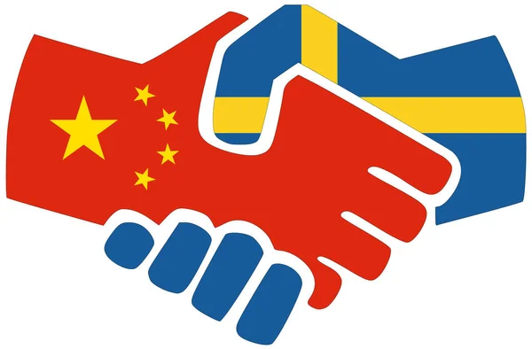 Китай Швеция Рукопожатие Символ Соглашения Дружбы — стоковое фото