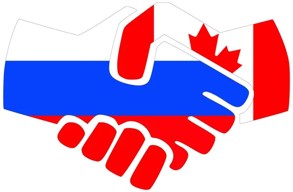 Rusland Canada Handdruk Symbool Van Overeenkomst Vriendschap — Stockfoto