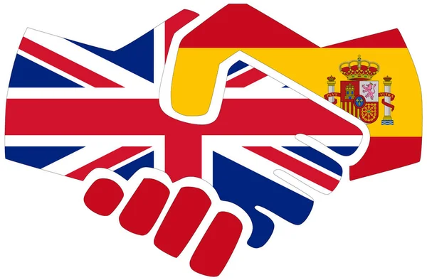 Reino Unido Espanha Aperto Mão Símbolo Acordo Amizade — Fotografia de Stock