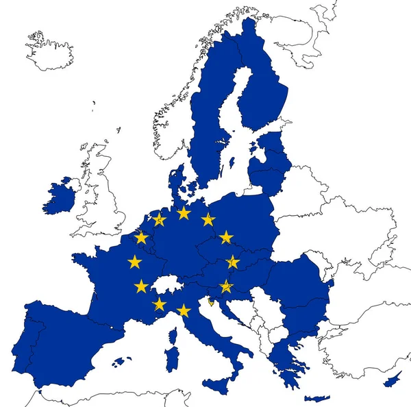Európa Térképe Európai Unió Zászlajával Megtöltött Uniós Országokkal — Stock Fotó