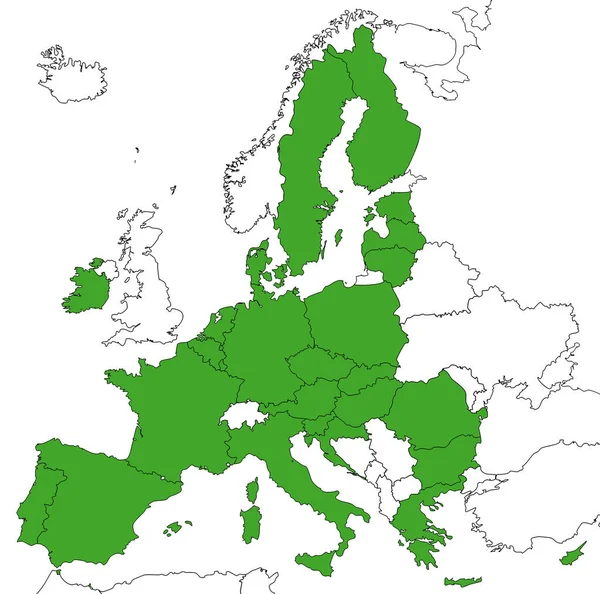 Ülkelerinin Yeşil Renklerle Dolu Olduğu Avrupa Haritası — Stok fotoğraf