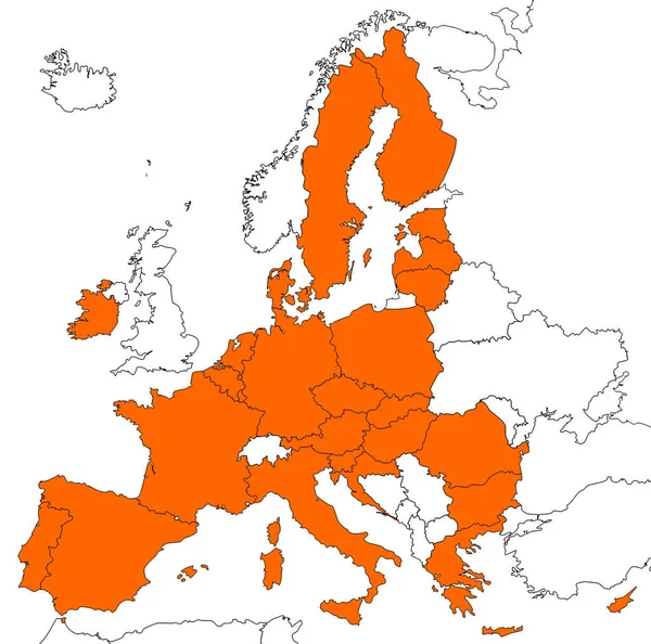 Európa Térképe Narancssárgával Töltött Uniós Országokkal — Stock Fotó