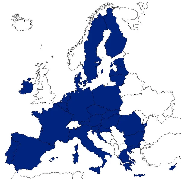 Mapa Europa Com Países Cheios Cor Azul — Fotografia de Stock