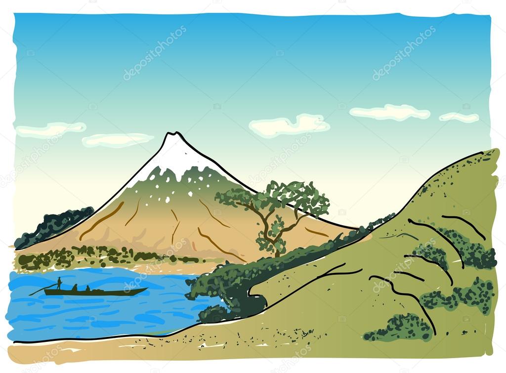 Japanese landscape, vector illustration