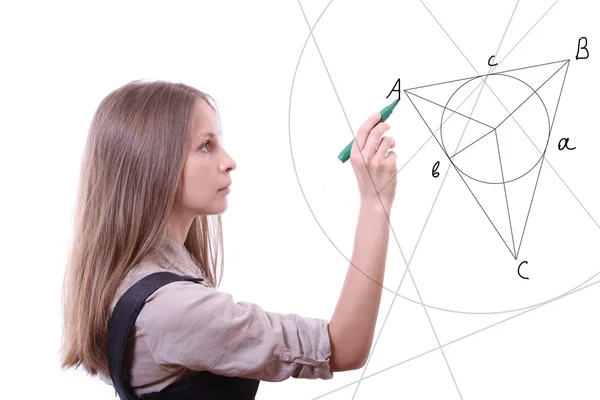 Γυναίκα σχεδιάζει γεωμετρικά σχήματα — Φωτογραφία Αρχείου