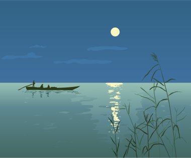 tekne ile gece deniz manzarası