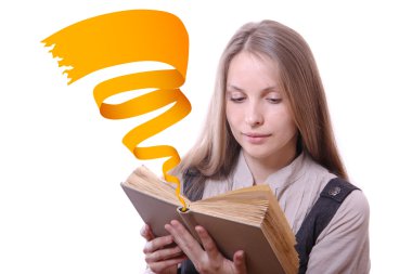 Woman reading a book, isolated clipart