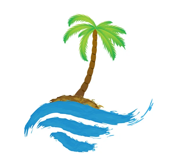 Palma tropical en isla con mar. — Vector de stock