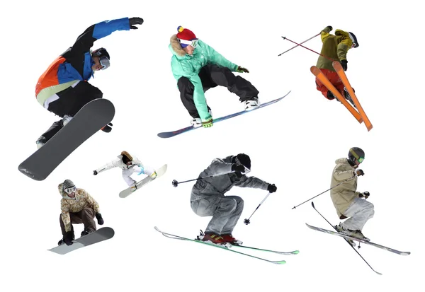 Ski and snowboard, riders isolated — Stock Photo, Image