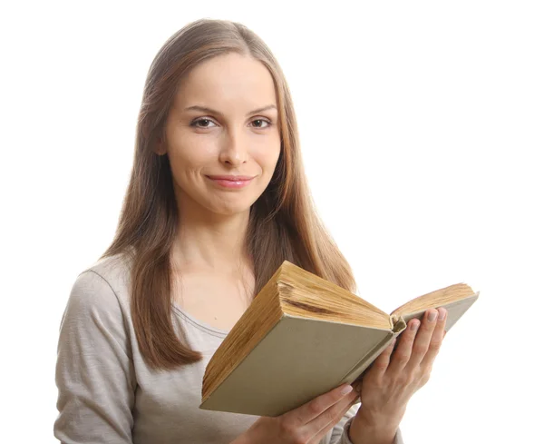 Mulher lendo um livro, isolado — Fotografia de Stock