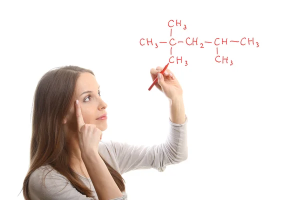 El químico muestra una estructura molecular —  Fotos de Stock