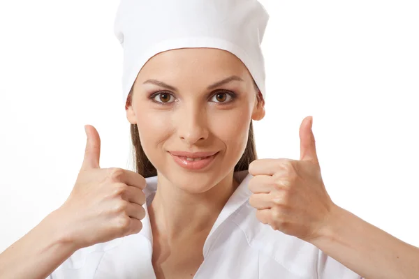 Doctor showing thumbs up gesture, isolated — Stock Photo, Image