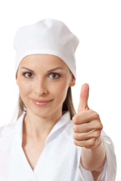 Doctor showing thumbs up gesture, isolated — Stock Photo, Image