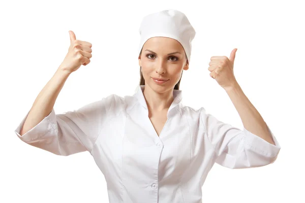 Doctor showing thumbs up gesture, isolated — Stock Photo, Image