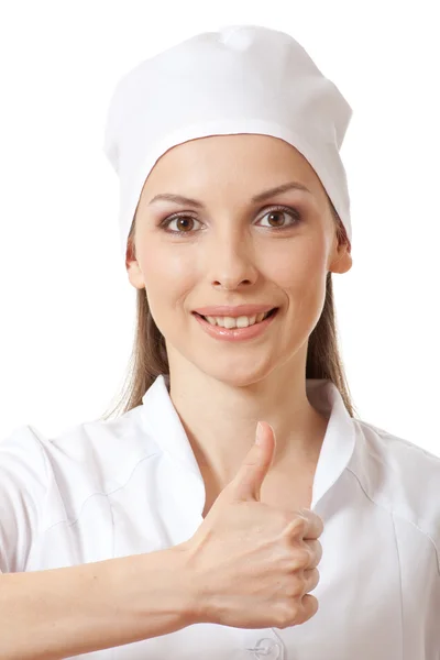 Doctor showing thumbs up gesture, isolated — Stock Photo, Image