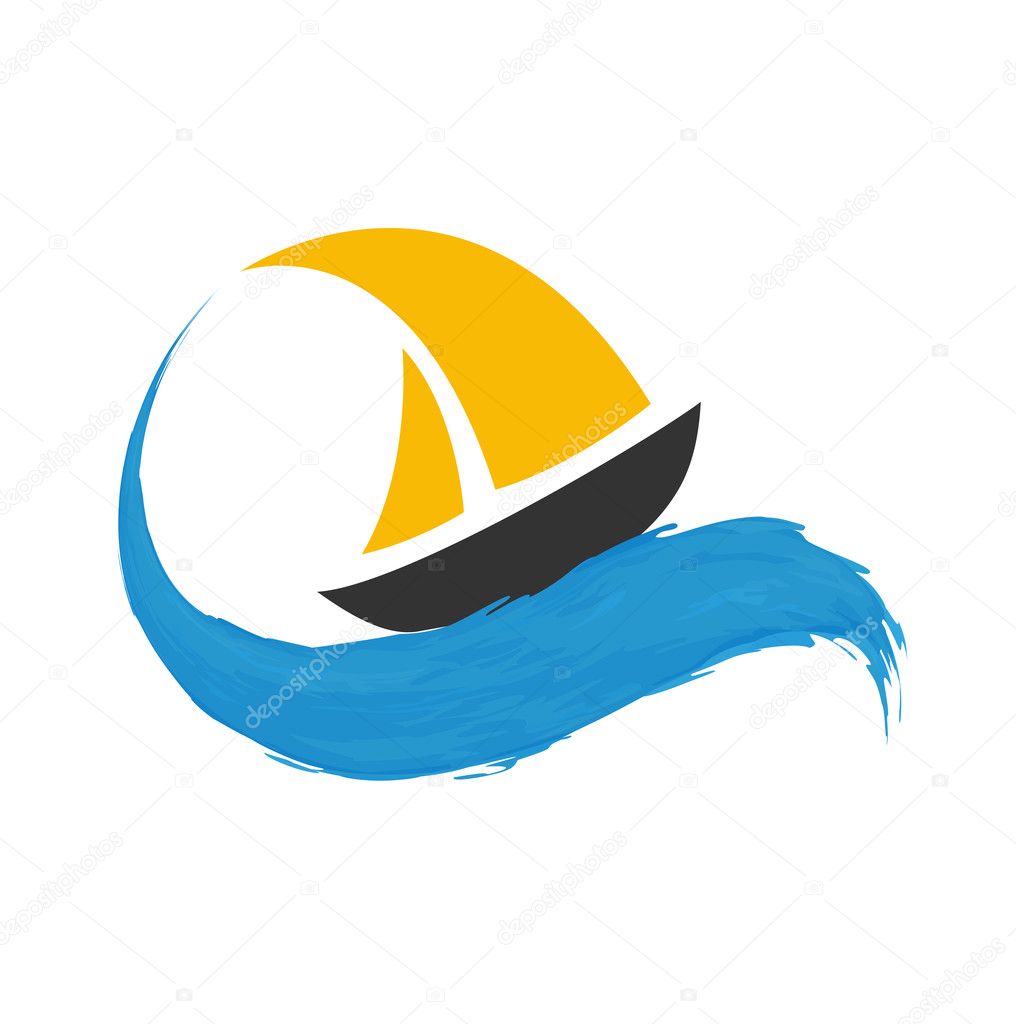 Sailing boat on the water, vector icon