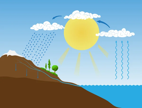 Vektorschema des Wasserkreislaufs in der Natur — Stockvektor