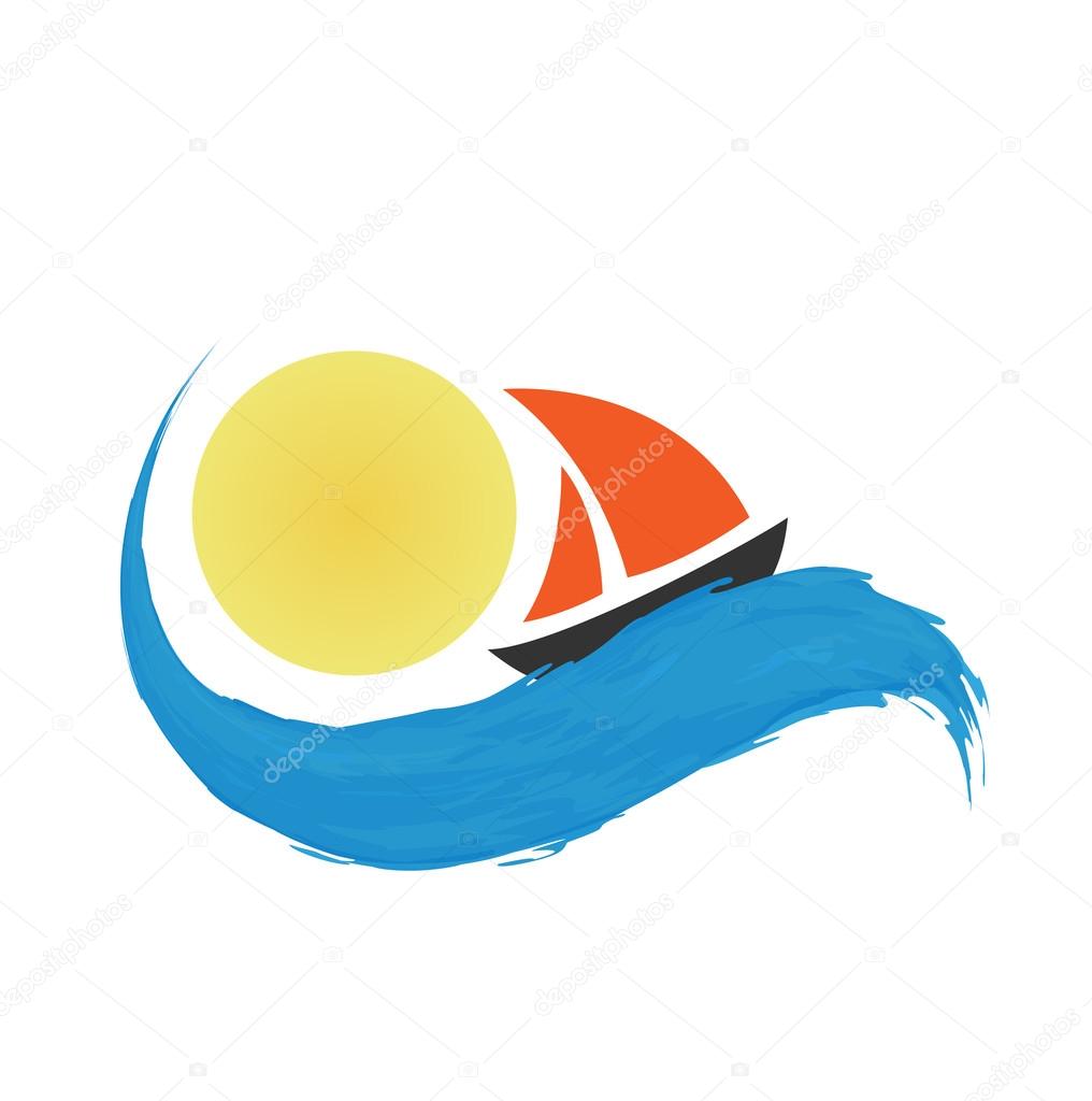 Sailing boat on the water, vector icon