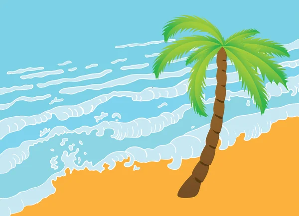 Tropical palm on the beach with sea. — Stock Vector