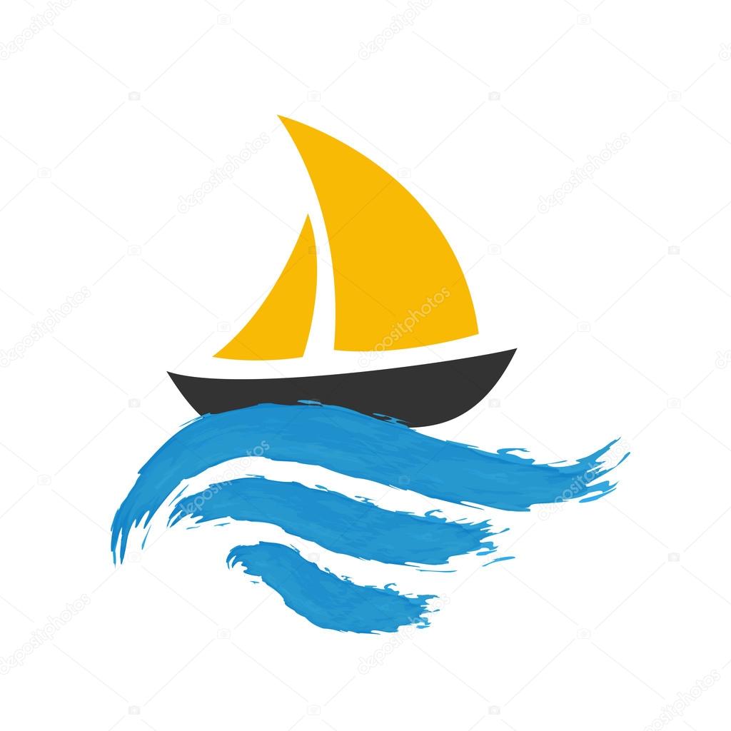 Sailing boat on the water, vector icon