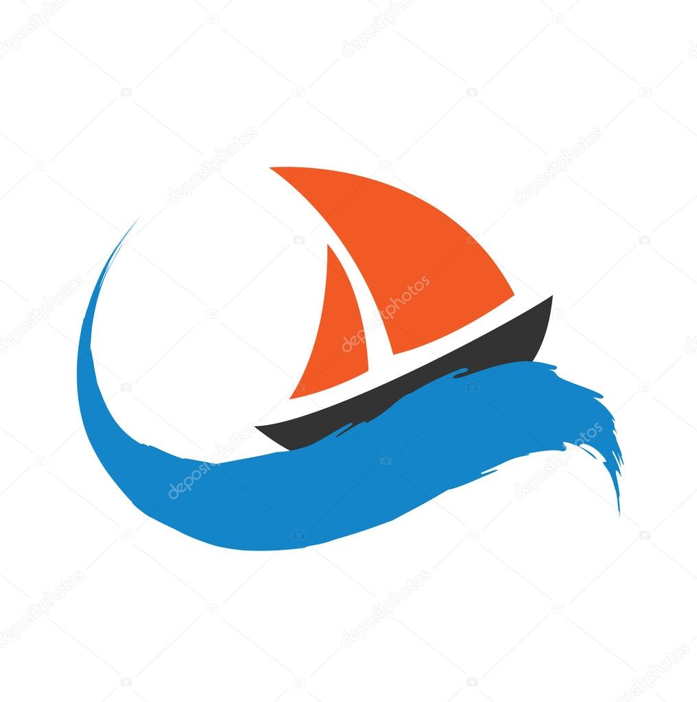 Sailing boat on the water, vector icon