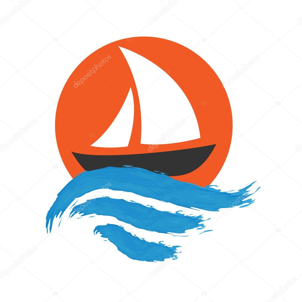 Sailing boat on the water, vector icon