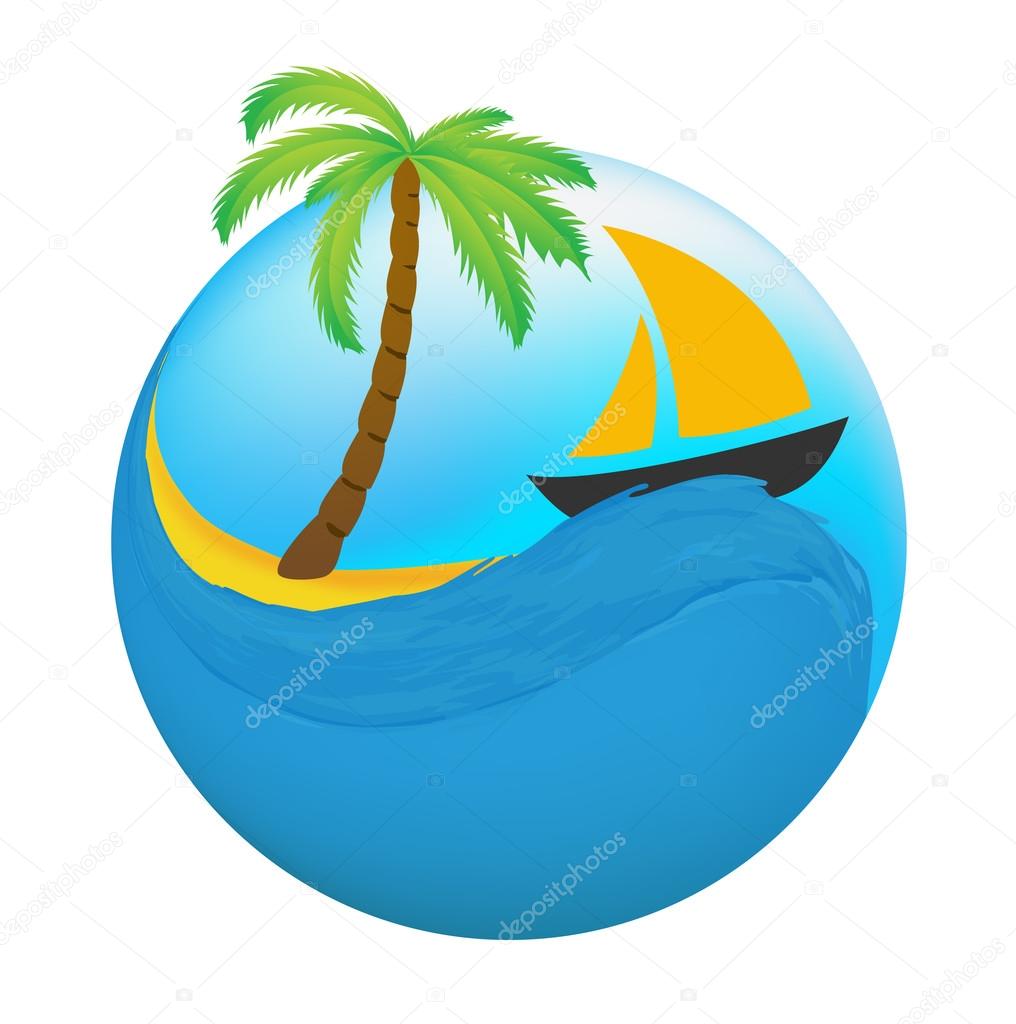Sailing boat on the water, vector icon
