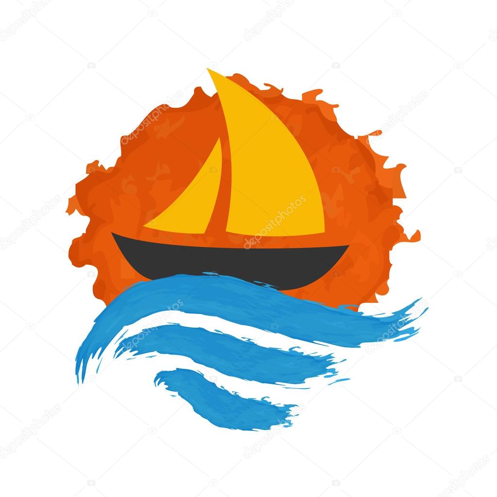 Sailing boat on the water, vector icon
