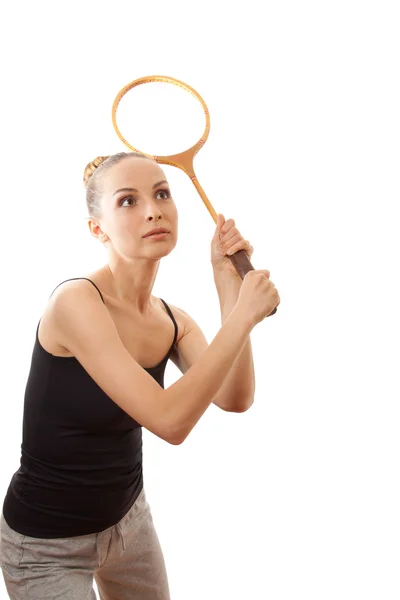 Ragazza con una racchetta badminton — Foto Stock