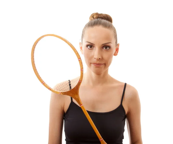 Fille avec une raquette de badminton — Photo