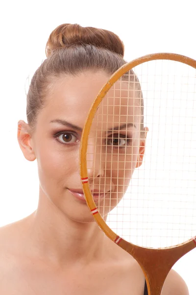 Badminton raketli bir kız. — Stok fotoğraf