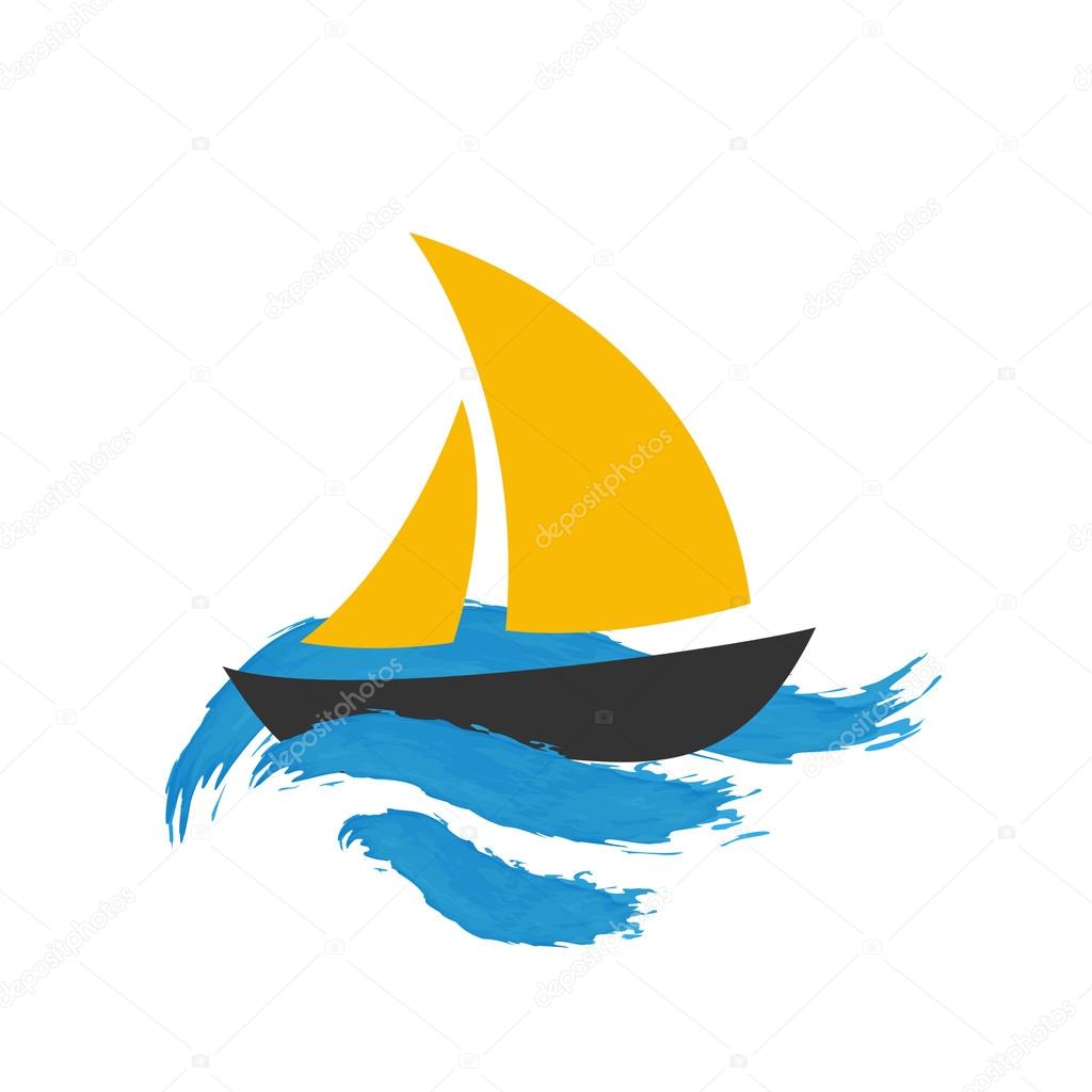Sailing boat on the water, vector icon