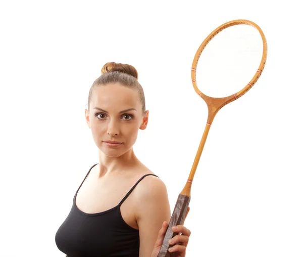 Dziewczyna z rakietą do badmintona — Zdjęcie stockowe