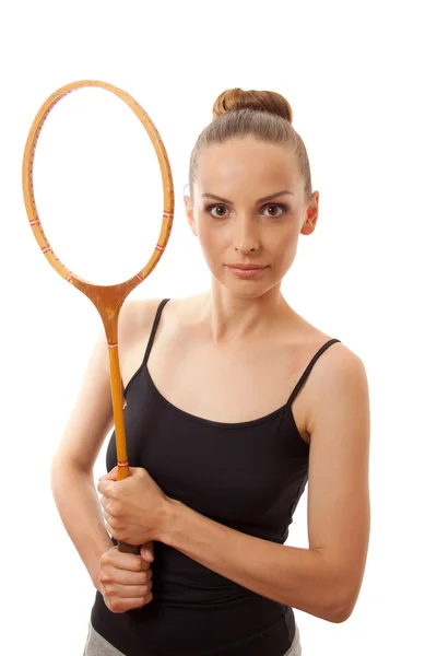 Fille avec une raquette de badminton — Photo