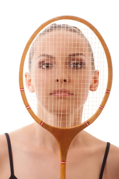 Chica con raqueta de bádminton — Foto de Stock