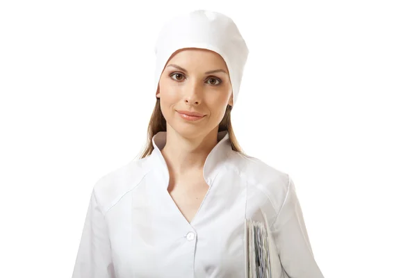 Mulher enfermeira, isolado sobre fundo branco — Fotografia de Stock